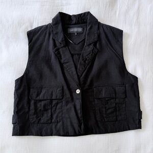 ZARA Black Linen Utility Vest